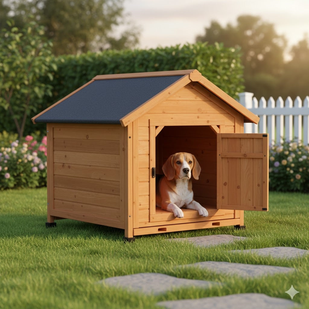 Traditional Timber Dog Kennel – Weatherproof Gable Roof (Medium)